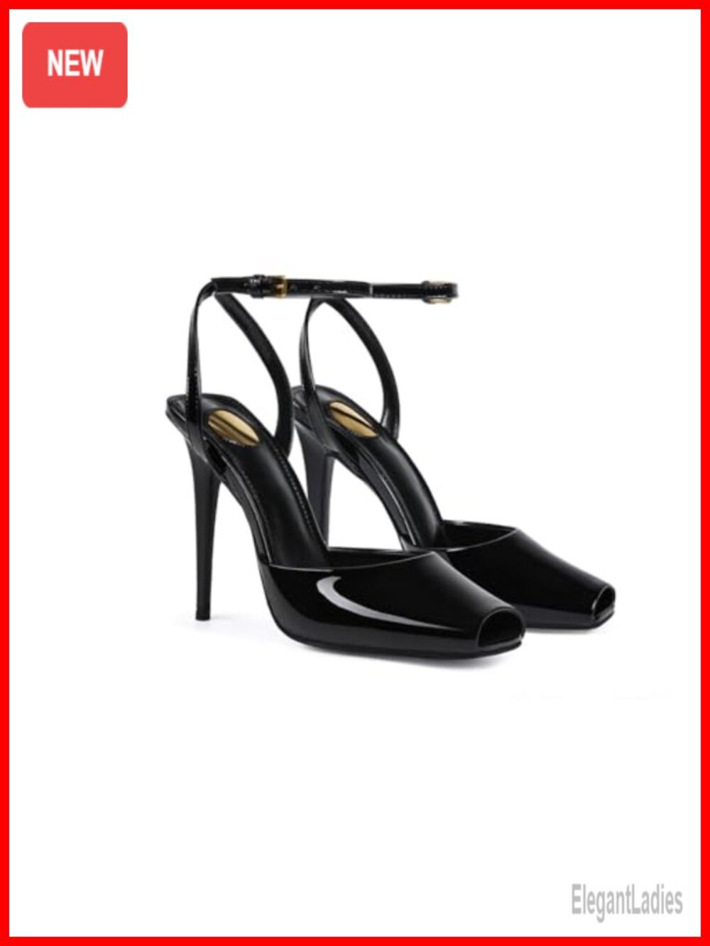 Patent Leather Peep Toe Stiletto Heel Ankle Strap Sandals
